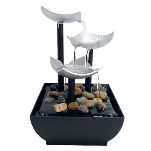 UZAMIRLEX Fuentes de Mesa de Interior, Fuente de Agua de sobremesa con Luces LED Multicolor, 14 x 14 x 21 cm, for decoración del hogar y la Oficina.(Silver)