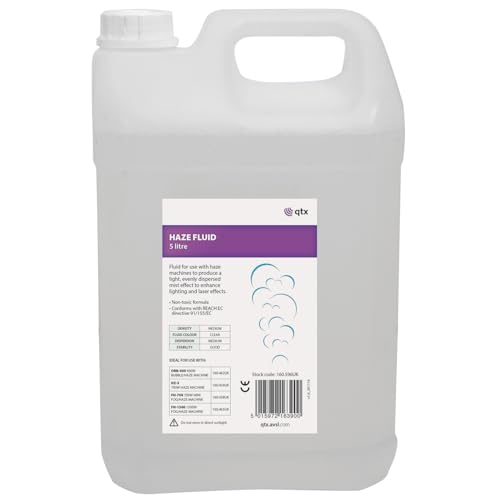QTX | Haze Fluid 5L Quality Fog Juice for All Smoke Machines Medium Density No Residue Non-Toxic Ideal for Gigs Parties Bonfire Night Fireworks Stage & Club Lighting