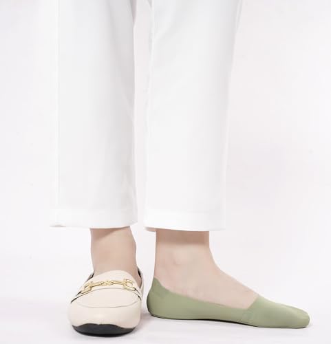Image of floconssy No Show Socks Womens Nylon Non Slip Low Cut Invisible Liner Footies Thin Silk Socks for Flats Loafers 6 Pairs
