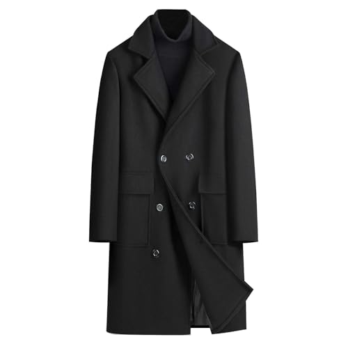 Dgoopd Trench Coat Men Long Double Breasted Coat Notch Lapel ...