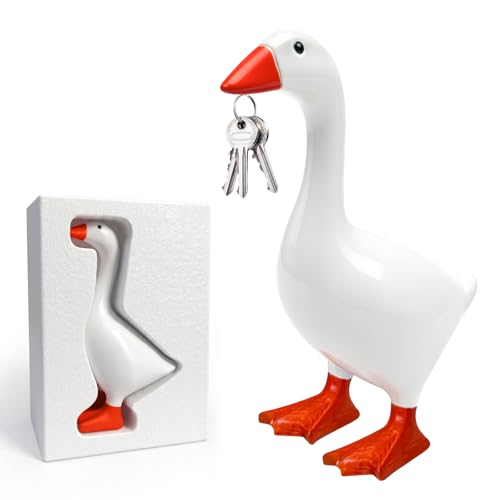WORKKEEP Desk Goose 7 Inches Magnetic Goose Key Holder for Desktop Cute Resin Goose Figurine with Strong Magnet Beak Funny Animal Desk Ornament & Mini Desk Goose for Office & Home
