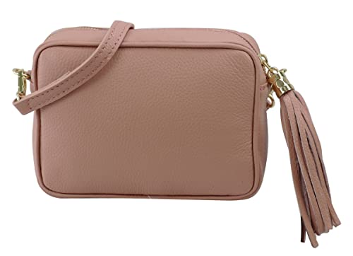 SH Leder Echtleder Umhängetasche mittel kleine Tasche Abendtasche Clutch Crossbody Bag Messenger Handtasche mit Reißverschluss 21x15cm Chiara G209 (Nude)