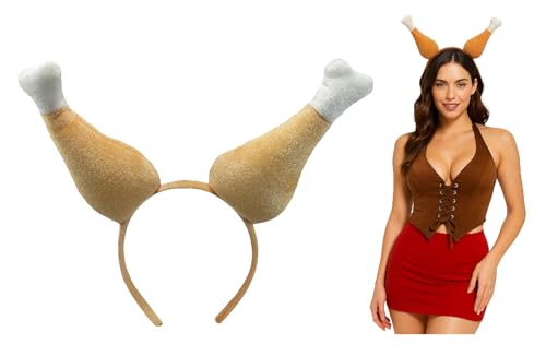 Nicky Bigs Novelties Adult Funny Turkey Legs Headband Thanksgiving Fried Leg Drumstick Hats Fake Food Themed Friendsgiving Party Crazy Hat Day Silly Costume Holiday Accessory