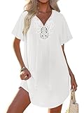 Ekouaer Beach Cover Ups for Women V-Neck Hollow Beachwear Beach Dress Lace Women's Swim Cover-Ups Pure White L