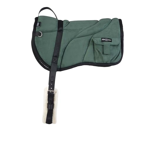 Harrison Howard Ergonomically Designed Correct Bareback Pad with Side Pockets Extra Thick Center for Maximum Support Anti-Slip Bareback Pad Comes with Matching Girth Hunter Green