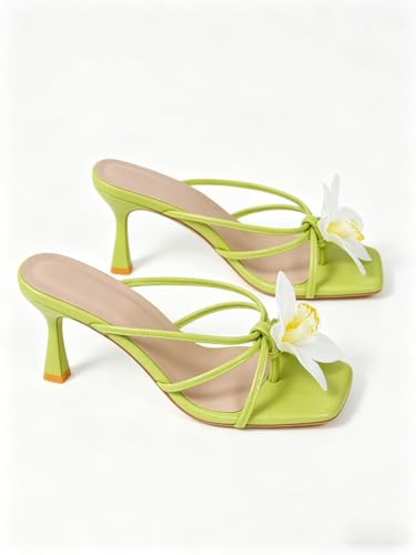 Image of MakeMeChic Women's Open Toe Floral Kitten Heels Flower Summer Beach Sandals