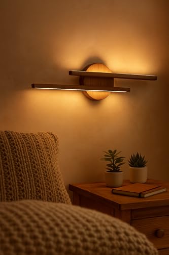 Image of Artica Wooden Wall Lamp - Sheesham Wood LED Wall Sconce Light, Up & Down Bedside Wall Lamp for Bedroom, Living Room & Home Decor