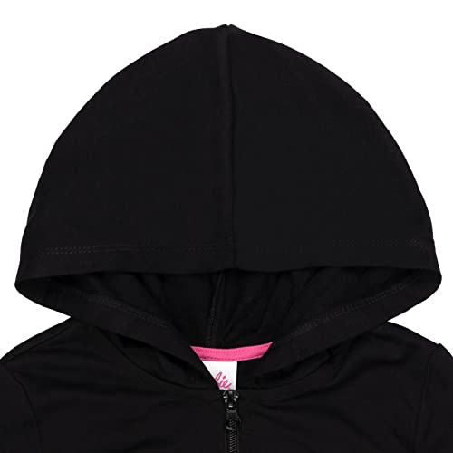 Barbie Little Girls' Glitter Graphic Zip Front Hooded Sweatshirt Black Pink 7-8 - image 4
