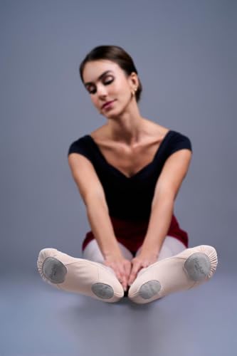 Pro Canvas Ballet Shoes – Split Sole, Stretch Canvas, Pre-Sewn Elastic, Lightweight for Girls, Women & Teens Pink4