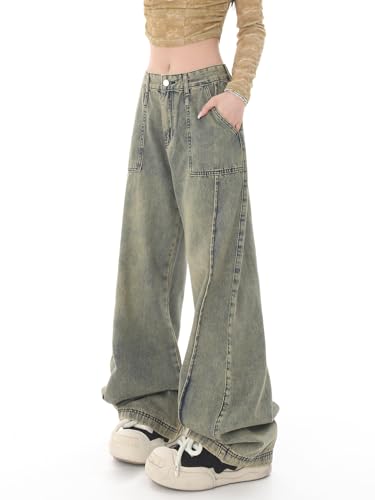 Women's Japanese Retro Casual Bottom Jeans Vintage Baggy Wide Leg Denim Jeans Harajuku Aesthetic Y2K Loose Pants
