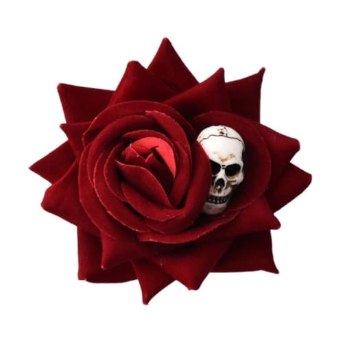 Pinza de cabello rosa Halloween con flores y calavera miniatura 1