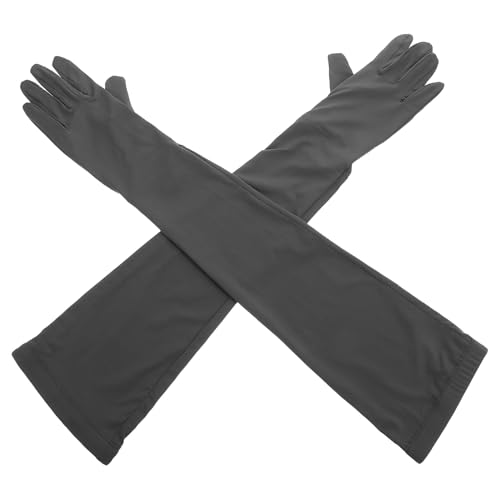OKUMEYR Mangas de Protección Solar para Mujer 1 Par de Mangas Largas de Nailon Transpirable Color Gris Café Abertura Muñeca de Seda Fría para Ciclismo Senderismo y Running