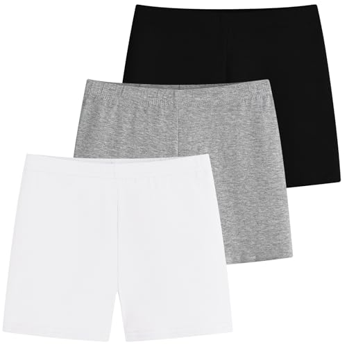 Domee Shorts Pantalones Cortos Leggings Deporte Verano Algodón Niñas 3 Pack, Negro Gris Blanco 12-14 años (Talla del Fabricante: 160)