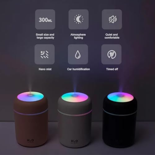 Image of H2O Diffuser with Colorful LED Lights for Home Office & Small Rooms, Portable Cool Mist Small Quiet Air Humidifier for Aroma Therapy, Ultrasonic Essential Oil Diffuser for Moisture (Random)