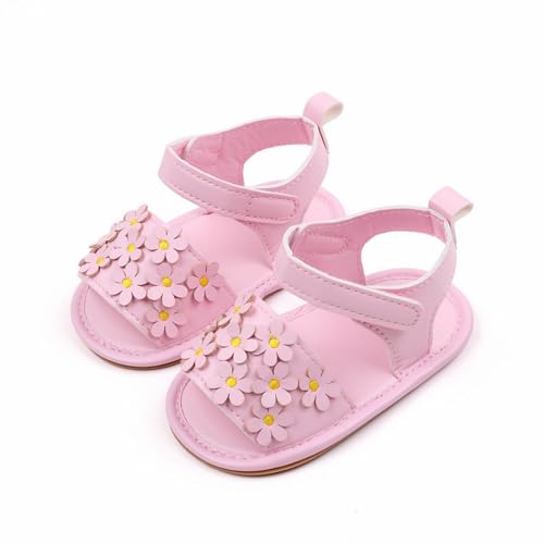 Baby Infant Newborn Boys Girls Casual Flat Sandal Rubber Sole Outdoor First Walking Crib Flower Hook&Loop Shoe3