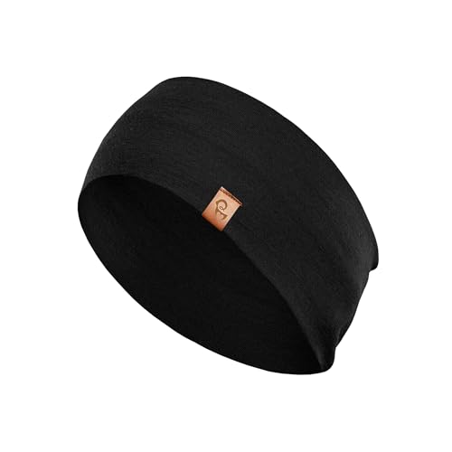 menique 100% Merino Wool Headband for Women Non Slip Stretchy Workout Sweatband Moisture Wicking Breathable Wide Hairband for Running Hiking Sport Gym Yoga Nurse Fashion (Black One Size)