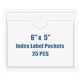 Origin-Joy 25 PCS Self-Adhesive Index Label Pockets, Clear Plastic Peel & Stick Card Holders with Top Open for Loading (6 x 5 inch)