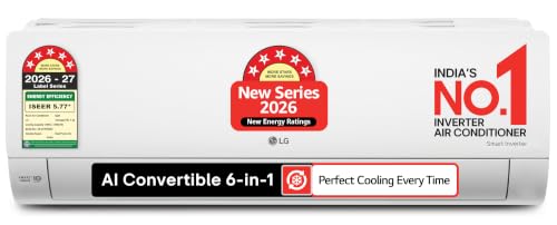 Image of LG 1.42 Ton 5 Star, 5000 W Cooling Capacity, Smart Inverter Split AC (Copper, AI Convertible 6in1, Faster Cooling & Energy Saving, 4 Way Swing, HD Filter with Allergen Protection, AS-Q19YNZE2, White)