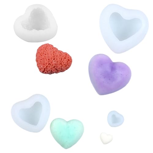 Molde de Silicona de Corazón,4 piezas,Moldes de Silicona para Velas,Molde en Forma de 3D Corazón,para vela jabón chocolate fondant pastel decoración