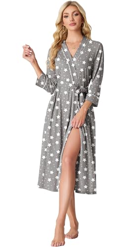 Image of PrinStory Womens Robe Long Knit Bathrobe Lightweight Soft Robes Ladies Bath Robe