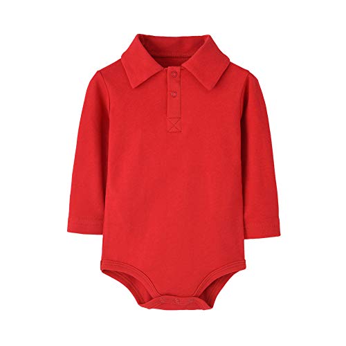 Teach Leanbh Infant Baby Polo Bodysuit Cotton Long Sleeve Pure Color Shirt 3-24 Months (12 Months, Red)