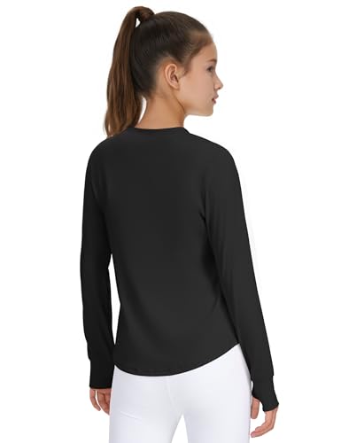JOCMIC Girls Long Sleeve Shirts Athletic Shirt with Thumb Holes Kids Crew Neck Basic Tee Tops for Sports Gym Yoga3