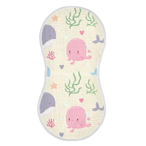 2 Pack Baby Burp Cloths, Soft Absorbent Burping Cloths for Babies, Cotton Milk Spit Up Rags, Large Size for Newborns, Baby Boys and Girls (Cartoon Whales)2