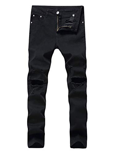 Andongnywell Men's Slim Fit Stretch Destroyed Skinny Zipper Denim Pencil Pants Causal Slim Fit Stretch Ripped Jeans