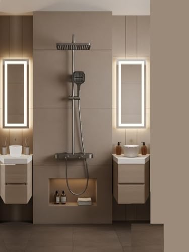 Image of X-XONIER Luxury Shower System, 3-in-1, Dazzling Large Overhead RainFall and 3 Way Multifunction Hand Held shower, Hot and Cold Mixer set, Mixer Hidden Tub Spout, Panel Gray (gray)