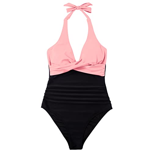 Image of SUUKSESS Women Sexy Tummy Control One Piece Swimsuits Halter Push Up Bathing Suits