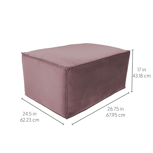 Factory Direct Partners Velvety and Vinyl Overstuffed Rectangle Ottoman for Living Room, Lounge, Office - Mauve