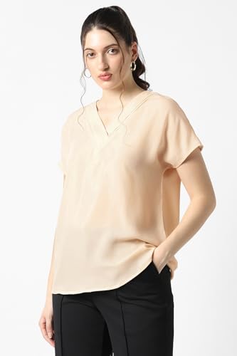 Image of Van Heusen Women's Polyester Regular Fit Half Sleeve V Neck Formal Top