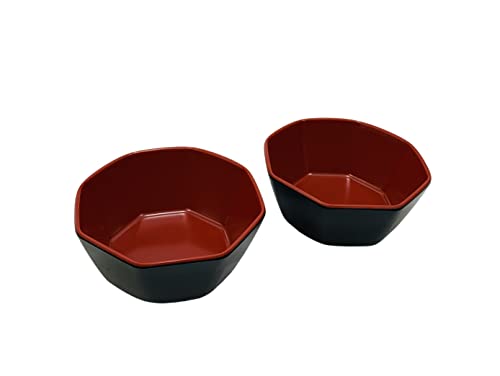 Japanbargain 2383, Set Of 2 Japanese Style Soup Bowls Miso Soup Bowl Rice Bowl Snack Bowl Dessert Bowl Appetizer Bowl Salad Bowl,9.5 Oz (Black/Red) #TOP3