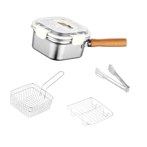 DimyFew Freidora compacta de Acero Inoxidable para Pescado y Verduras, Incluye Cesta, Tapa Blanca, Individual
