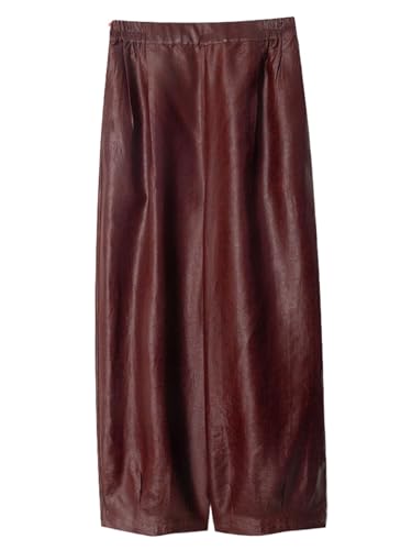 Pantalon en soie femme jambe large mat plissé rouge HangErFeng