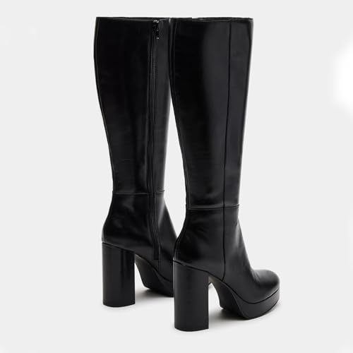 Women's Platform Gogo Boots Leather Stretch Knee High Boots Pointed Toe Side Zipper Boots Chunky High Heel Boots Dress Long Boots Disco Party Tall Boots4