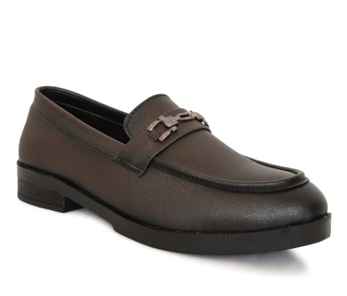 Image of VELTRIX Men's Premium Patent Leather Finish Formal Loafers | Horsebit Buckle Slip-On Shoes | Comfortable Office, Party, Wedding & Business Dress Shoes Aldo Plain Softy