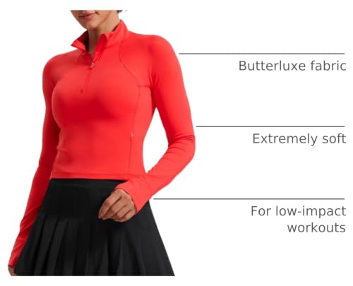 Image of CRZ YOGA Butterluxe Half Zip Crop Top | Workout, Extremely Soft, Slim Fit, Thumbholes, Side Pocket, Long Sleeve Shirts for Women