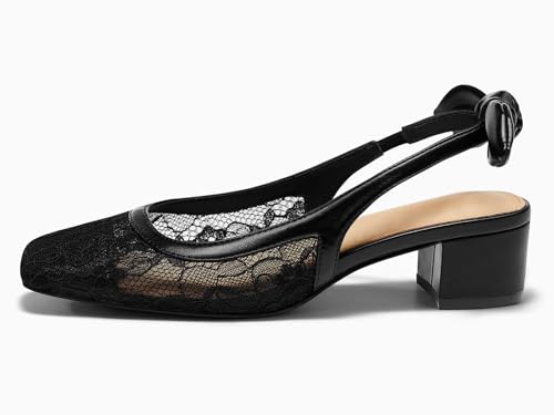 Image of Coutgo Womens Chunky Low Heels Bow Slingback Pumps Closed Square Toe Wedding Party Dress Shoes
