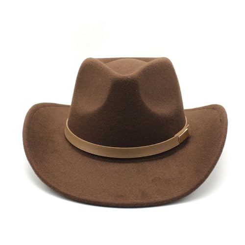 Image of LIDHAY Women Men Classic Felt Wide Brim Western Cowboy Cowgirl Hat with Belt Buckle