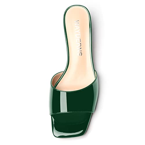 WAYDERNS Women's Patent Party Solid Open Toe Block Slip On Casual Chunky Low Heel Heeled Sandals 1.5 Inch3