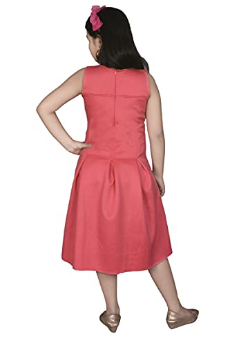 Image of Sky Heights Girl's Cotton A-Line Midi Dress (Scuba Platting Gajri Orange 8 9 Years)