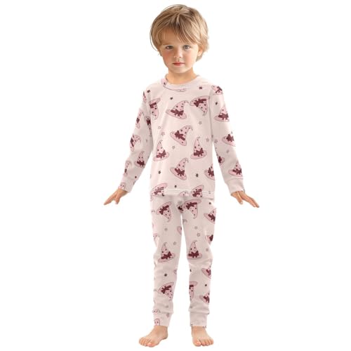 Pajama Sets Long Sleeve Pink Witch Hats Pattern Soft Comfy Sleepwear 2 Piece PJS 3-8T2