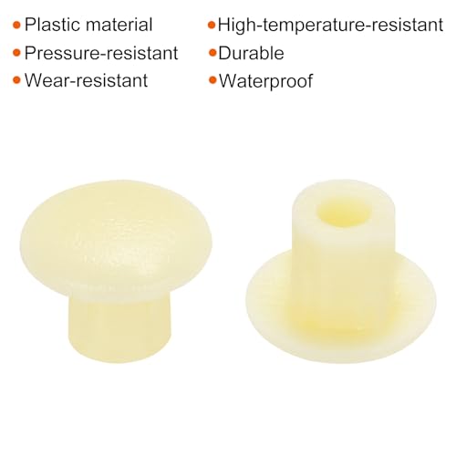 Image of MECCANIXITY 100pcs Plastic Hole Plugs, 5mm (3 /16 Inch) Beige Screw Caps Cover Snap in Locking Round Button Top Shelf Plugs for Cabinet Cupboard Bookcase License Plate Furniture