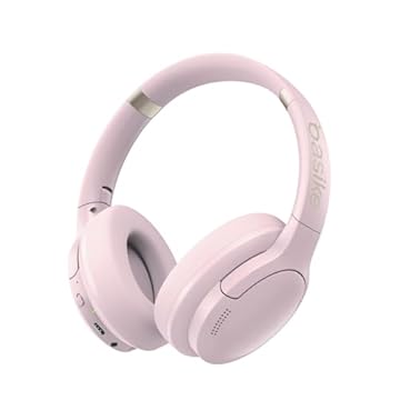 Basike Fone de Ouvido Bluetooth, ANC Cancelamento de Ruído Ativo Headphone Bluetooth 5.3+EDR, Som Surround 3D, Headset com Microfone, Certificação Hi-Pure Audio, 30 horas reprodução, Y6 (Rosa)