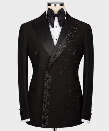2 Pieces Men's Tuxedo Suits with Rhinestones Peak Lapel Prom Blazer Jacket Pants Slim Sets for Wedding,Prom,Party2