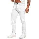 LZLER Skinny Jeans Mens Slim Fit High Stretch Casual Retro Tapered Denim Jeans Pants(White,32)