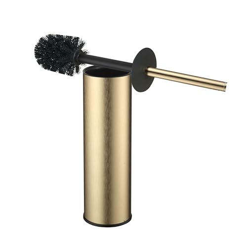 Image of Toilet Brush and Holder Set Premium Material Toilet Bowl Cleaner Free Standing Toilet Bowl Brush and Holder Gold