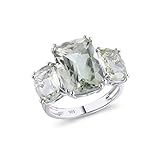 supermodel 10 Ct Natural Green Amethyst 3 Stone Statement Ring for Women 925 Sterling Silver Rhodium