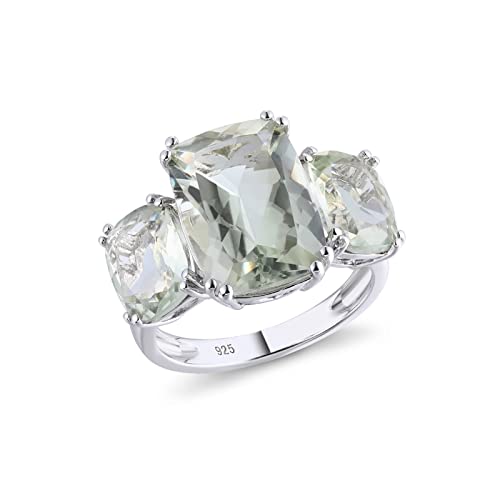 Supermodel 10 Ct Natural Green Amethyst 3 Stone Statement Ring For Women 925 Sterling Silver Rhodium Plated Solitaire Promise Ring Gift For Anniversary Valentines Day Size 9 #TOP9